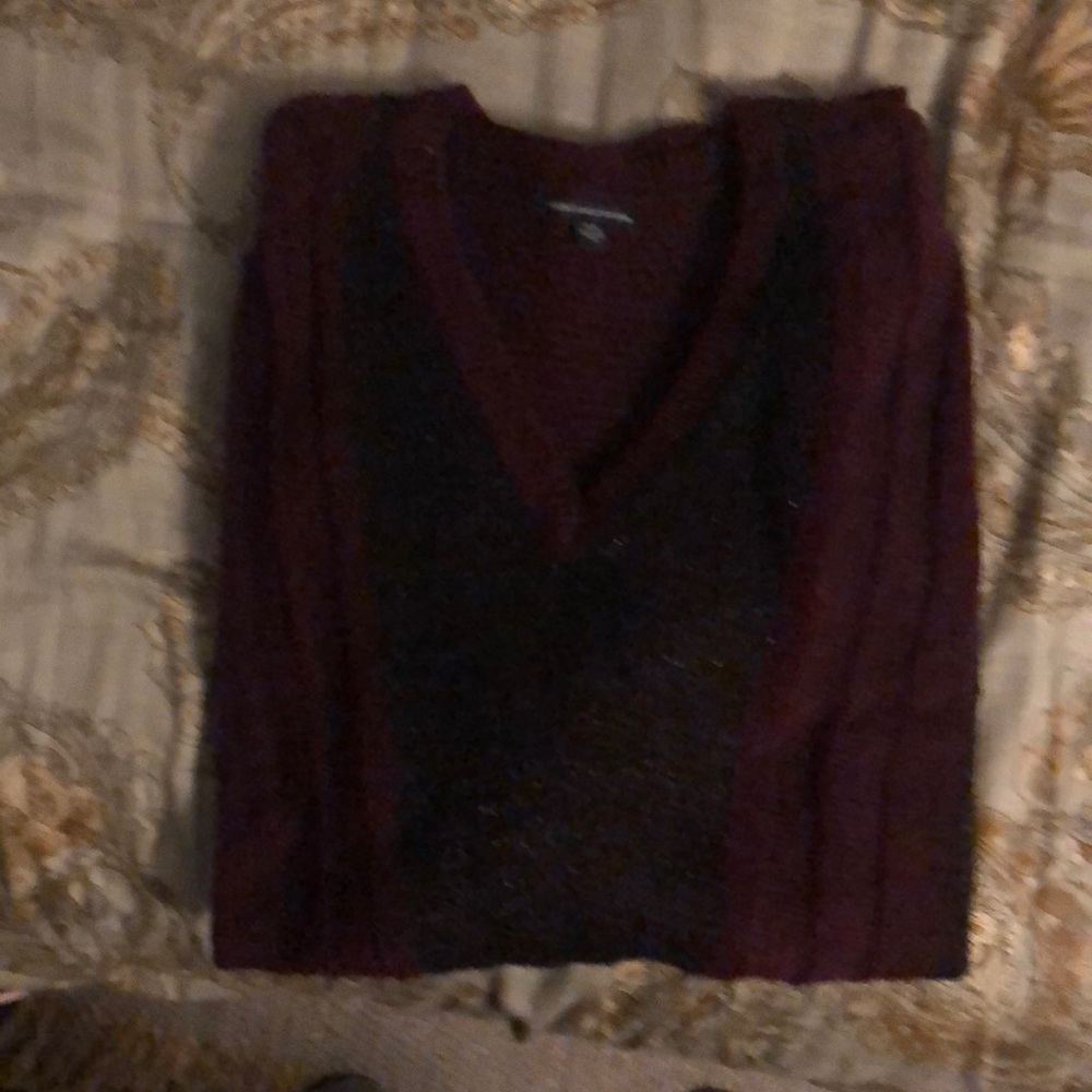 Cranberry/Black V-Neck Sweater